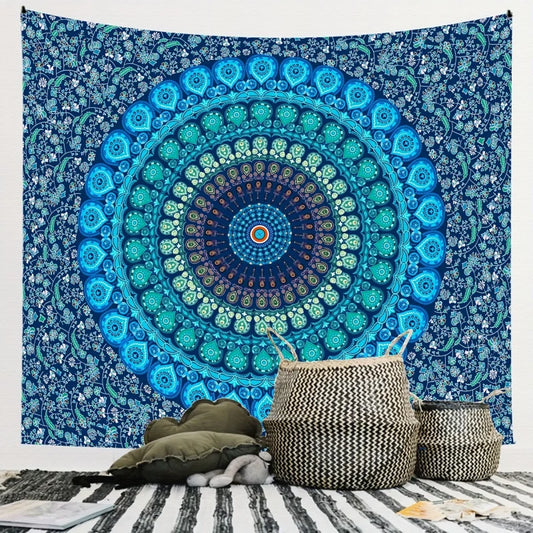 1PC Mandala Blue Peach Skin Velvet Tapestry Hanging Cloth