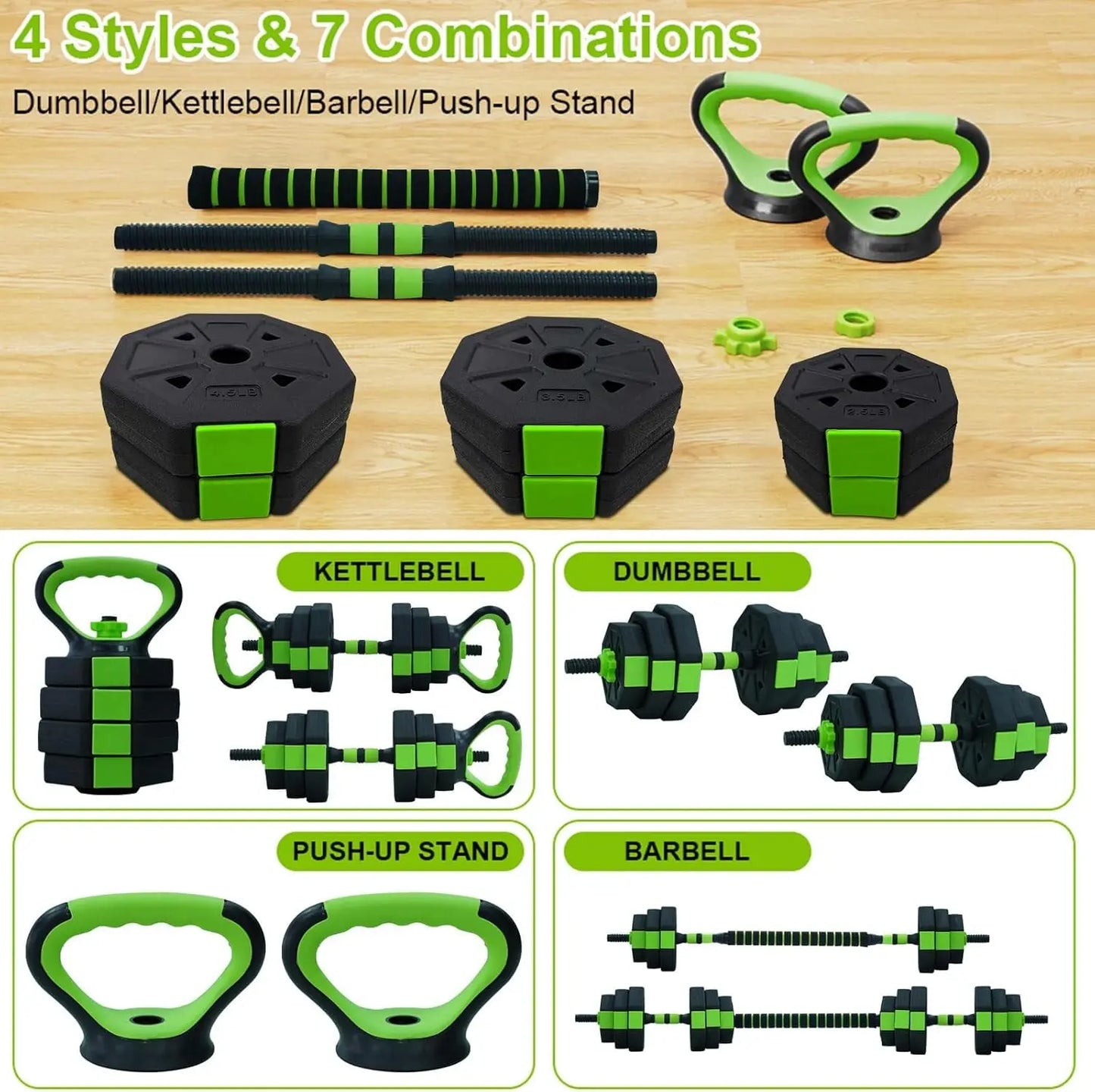 66lbs/88lbs Weight 4 in 1 Adjustable Kettlebell Set