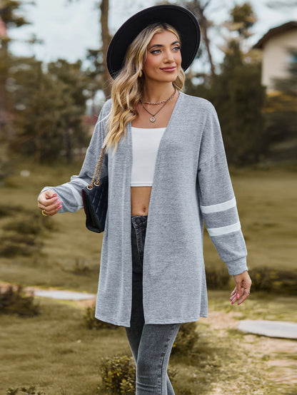 2025 Spring/Summer Collection - Boho Riche Versatile Waterfall Collar Cardigan - Color-Contrast Splicing, Regular Sleeve Knit Sw