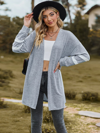 2025 Spring/Summer Collection - Boho Riche Versatile Waterfall Collar Cardigan - Color-Contrast Splicing, Regular Sleeve Knit Sw