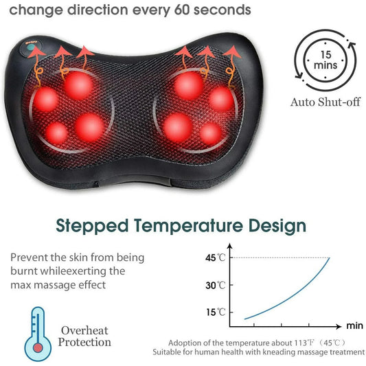 8 Head Electric Back Massager With Heat Deep Tissue Neck Massage Pillow