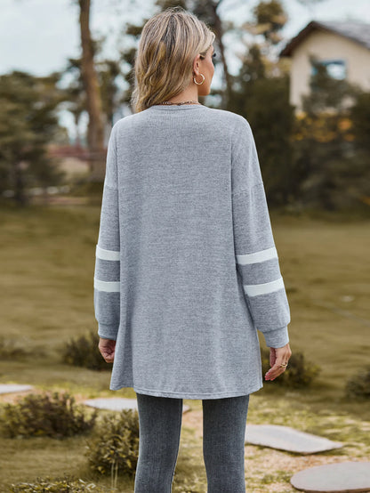 2025 Spring/Summer Collection - Boho Riche Versatile Waterfall Collar Cardigan - Color-Contrast Splicing, Regular Sleeve Knit Sw