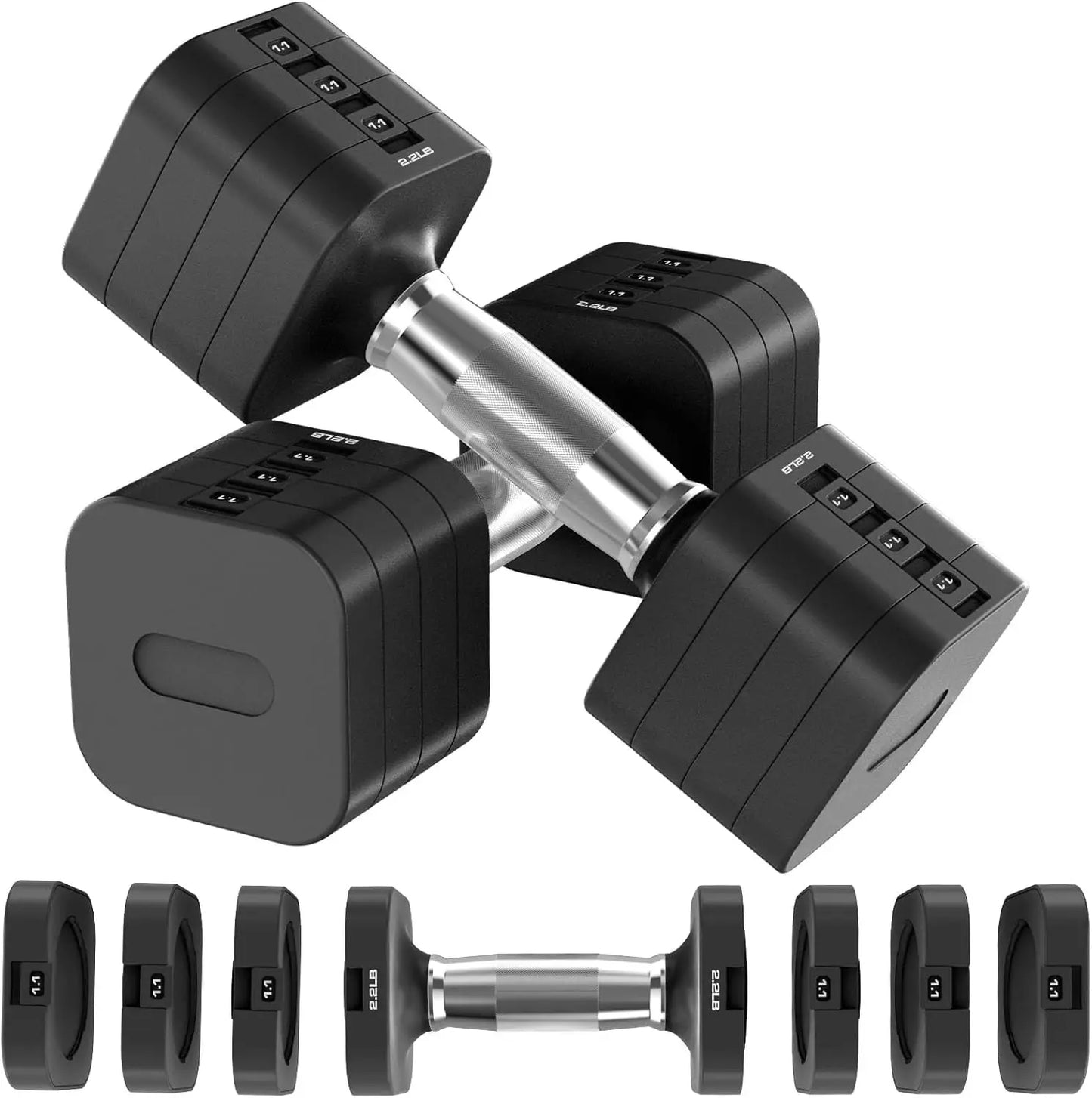 22LBS Adjustable Dumbbells Set with 4 Levels 4.4lb, 6.6lb, 8.8lb, 11lb, Hand Weights Sets