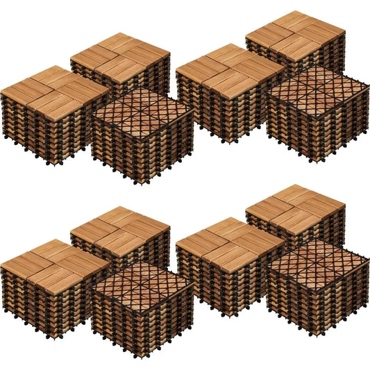108pcs Hardwood Interlocking Patio Deck Tiles  Waterproof